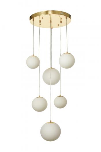 Avizemoda Pigaro 6 lı Beyaz Renk Camlı Salon Oturma Odası Modern Sarkıt Avize - (Gold Kaplama)