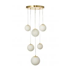 Avizemoda Pigaro 6 lı Beyaz Renk Camlı Salon Oturma Odası Modern Sarkıt Avize - (Gold Kaplama)