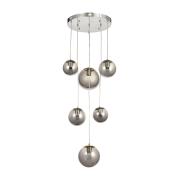 Avizemoda Pigaro 6 lı Füme Renk Camlı Salon Oturma Odası Modern Sarkıt Avize - (Krom Kaplama)