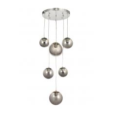Avizemoda Pigaro 6 lı Füme Renk Camlı Salon Oturma Odası Modern Sarkıt Avize - (Krom Kaplama)