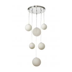 Avizemoda Pigaro 6 lı Beyaz Renk Camlı Salon Oturma Odası Modern Sarkıt Avize - (Krom Kaplama)