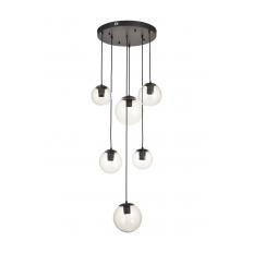 Avizemoda Pigaro 6 lı Şeffaf Camlı Salon Oturma Odası Modern Sarkıt Avize - (Siyah Kasa)