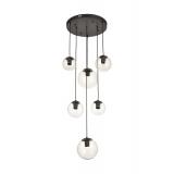 Avizemoda Pigaro 6 lı Şeffaf Camlı Salon Oturma Odası Modern Sarkıt Avize - (Siyah Kasa)