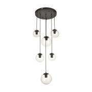 Avizemoda Pigaro 6 lı Şeffaf Camlı Salon Oturma Odası Modern Sarkıt Avize - (Siyah Kasa)