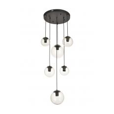 Avizemoda Pigaro 6 lı Şeffaf Camlı Salon Oturma Odası Modern Sarkıt Avize - (Siyah Kasa)