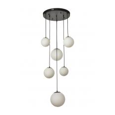Avizemoda Pigaro 6 lı Beyaz Renk Camlı Salon Oturma Odası Modern Sarkıt Avize - (Siyah Kasa)