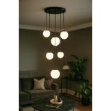 Avizemoda Pigaro 6 lı Beyaz Renk Camlı Salon Oturma Odası Modern Sarkıt Avize - (Siyah Kasa)