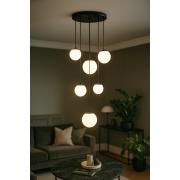 Avizemoda Pigaro 6 lı Beyaz Renk Camlı Salon Oturma Odası Modern Sarkıt Avize - (Siyah Kasa)