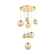 Avizemoda Pigaro 8 li Bal Renk Camlı Salon Oturma Odası Modern Sarkıt Avize - (Gold Kaplama)