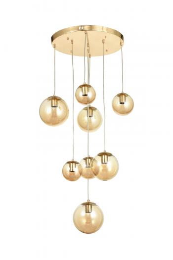 Avizemoda Pigaro 8 li Bal Renk Camlı Salon Oturma Odası Modern Sarkıt Avize - (Gold Kaplama)