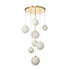 Avizemoda Pigaro 8 li Beyaz Renk Camlı Salon Oturma Odası Modern Sarkıt Avize - (Gold Kaplama)
