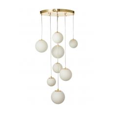 Avizemoda Pigaro 8 li Beyaz Renk Camlı Salon Oturma Odası Modern Sarkıt Avize - (Gold Kaplama)