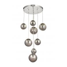 Avizemoda Pigaro 8 li Füme Renk Camlı Salon Oturma Odası Modern Sarkıt Avize - (Krom Kaplama)