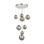 Avizemoda Pigaro 8 li Füme Renk Camlı Salon Oturma Odası Modern Sarkıt Avize - (Krom Kaplama)
