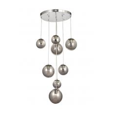 Avizemoda Pigaro 8 li Füme Renk Camlı Salon Oturma Odası Modern Sarkıt Avize - (Krom Kaplama)