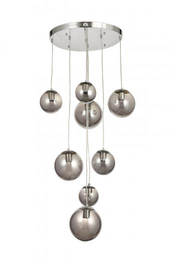 Avizemoda Pigaro 8 li Füme Renk Camlı Salon Oturma Odası Modern Sarkıt Avize - (Krom Kaplama)