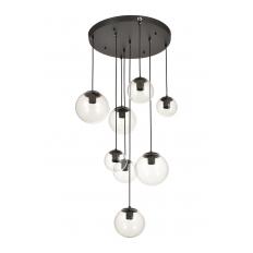 Avizemoda Pigaro 8 li Şeffaf Camlı Salon Oturma Odası Modern Sarkıt Avize - (Siyah Kasa)