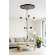 Avizemoda Pigaro 8 li Şeffaf Camlı Salon Oturma Odası Modern Sarkıt Avize - (Siyah Kasa)