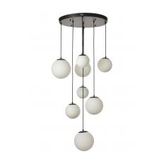 Avizemoda Pigaro 8 li Beyaz Renk Camlı Salon Oturma Odası Modern Sarkıt Avize - (Siyah Kasa)