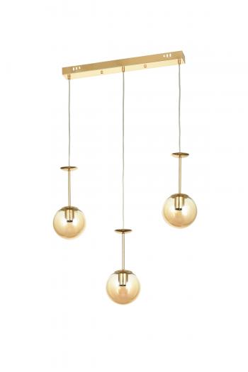 Avizemoda Pigaro 3 lü Yemek Masası Üstü Bal Renk Camlı Modern Sarkıt Avize - (Gold Kaplama)