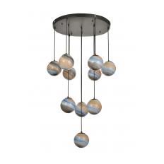 Avizemoda Galaksi 10 lu Uzay Desen Camlı Salon Oturma Odası Modern Sarkıt Avize - (Siyah Kasa)