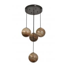 Avizemoda Galaksi 4 lü Toprak Desen Camlı Salon Oturma Odası Modern Sarkıt Avize - (Siyah Kasa)