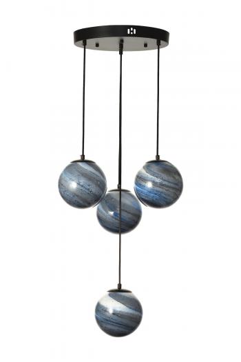 Avizemoda Galaksi 4 lü Gökyüzü Desen Camlı Salon Oturma Odası Modern Sarkıt Avize - (Siyah Kasa)