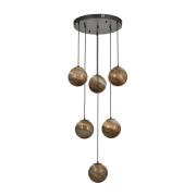 Avizemoda Galaksi 6 lı Toprak Desen Camlı Salon Oturma Odası Modern Sarkıt Avize - (Siyah Kasa)