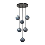 Avizemoda Galaksi 6 lı Gökyüzü Desen Camlı Salon Oturma Odası Modern Sarkıt Avize - (Siyah Kasa)