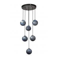 Avizemoda Galaksi 6 lı Gökyüzü Desen Camlı Salon Oturma Odası Modern Sarkıt Avize - (Siyah Kasa)