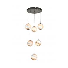 Avizemoda Galaksi 6 lı Uzay Desen Camlı Salon Oturma Odası Modern Sarkıt Avize - (Siyah Kasa)