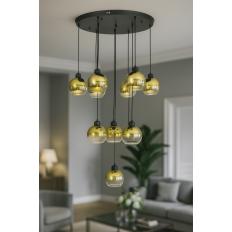 Avizemoda Side 10 lu Gold Camlı Salon Oturma Odası Modern Sarkıt Avize - (Siyah Kasa)