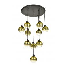 Avizemoda Side 10 lu Gold Camlı Salon Oturma Odası Modern Sarkıt Avize - (Siyah Kasa)