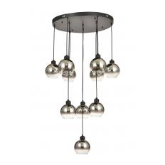 Avizemoda Side 10 lu Krom Camlı Salon Oturma Odası Modern Sarkıt Avize - (Siyah Kasa)