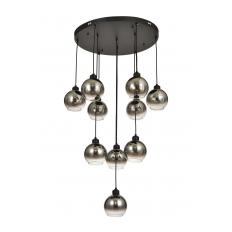 Avizemoda Side 10 lu Krom Camlı Salon Oturma Odası Modern Sarkıt Avize - (Siyah Kasa)