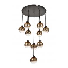 Avizemoda Side 10 lu Kahve Camlı Salon Oturma Odası Modern Sarkıt Avize - (Siyah Kasa)