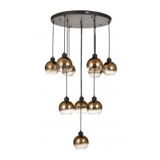 Avizemoda Side 10 lu Kahve Camlı Salon Oturma Odası Modern Sarkıt Avize - (Siyah Kasa)