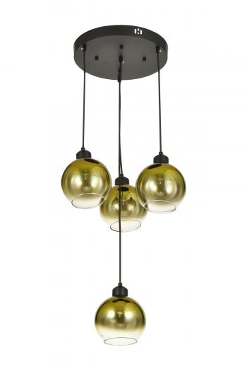Avizemoda Side 4 lü Gold Camlı Salon Oturma Odası Modern Sarkıt Avize - (Siyah Kasa)
