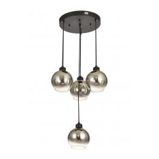 Avizemoda Side 4 lü Krom Camlı Salon Oturma Odası Modern Sarkıt Avize - (Siyah Kasa)