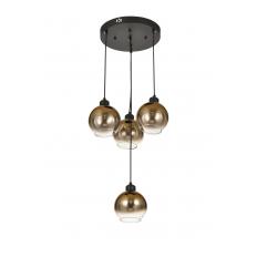 Avizemoda Side 4 lü Kahve Camlı Salon Oturma Odası Modern Sarkıt Avize - (Siyah Kasa)