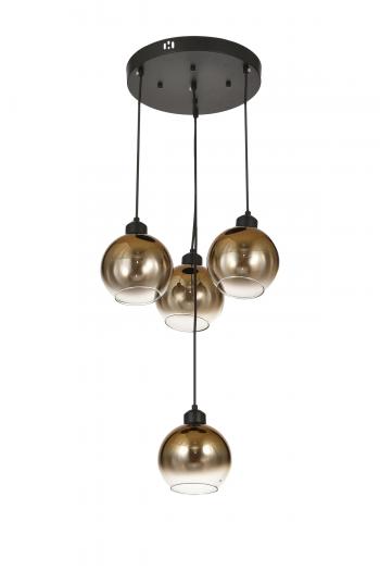 Avizemoda Side 4 lü Kahve Camlı Salon Oturma Odası Modern Sarkıt Avize - (Siyah Kasa)