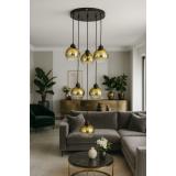 Avizemoda Side 6 lı Gold Camlı Salon Oturma Odası Modern Sarkıt Avize - (Siyah Kasa)