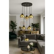 Avizemoda Side 6 lı Gold Camlı Salon Oturma Odası Modern Sarkıt Avize - (Siyah Kasa)