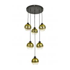 Avizemoda Side 6 lı Gold Camlı Salon Oturma Odası Modern Sarkıt Avize - (Siyah Kasa)