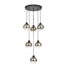 Avizemoda Side 6 lı Krom Camlı Salon Oturma Odası Modern Sarkıt Avize - (Siyah Kasa)
