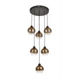 Avizemoda Side 6 lı Kahve Camlı Salon Oturma Odası Modern Sarkıt Avize - (Siyah Kasa)