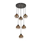 Avizemoda Side 6 lı Kahve Camlı Salon Oturma Odası Modern Sarkıt Avize - (Siyah Kasa)