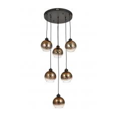 Avizemoda Side 6 lı Kahve Camlı Salon Oturma Odası Modern Sarkıt Avize - (Siyah Kasa)