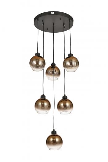 Avizemoda Side 6 lı Kahve Camlı Salon Oturma Odası Modern Sarkıt Avize - (Siyah Kasa)