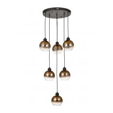 Avizemoda Side 6 lı Kahve Camlı Salon Oturma Odası Modern Sarkıt Avize - (Siyah Kasa)